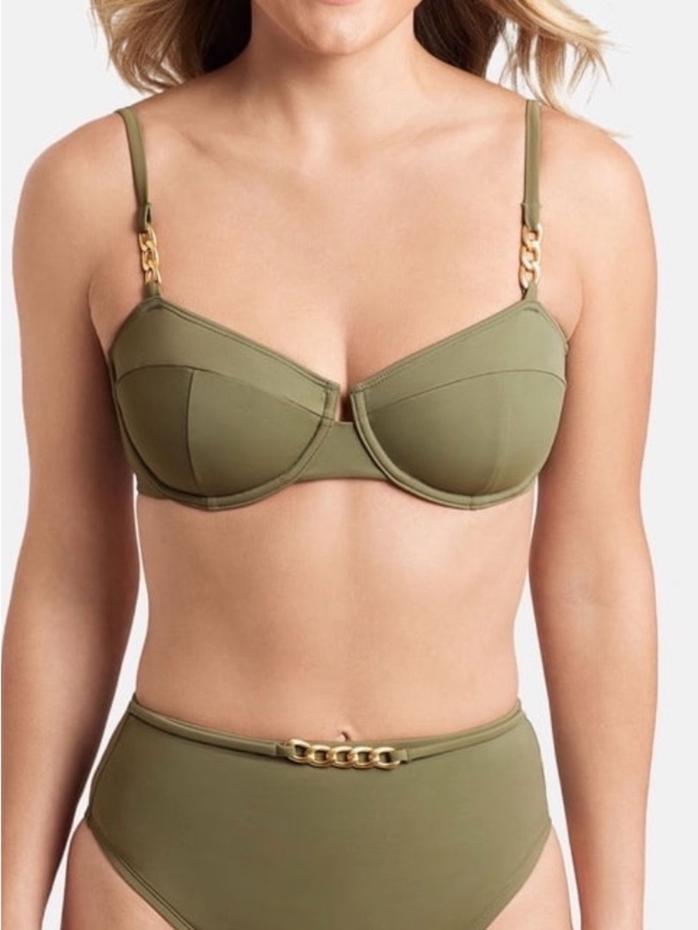 sofia by sofia vergara Olive Green Underwire Bikini Top with Gold Chain